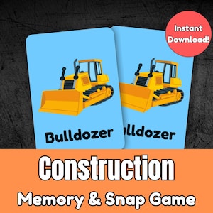 Construction Memory Game Printable | Snap & Matching Cards | 20 Pairs | Instant Download