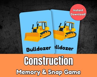 Construction Memory Game Printable | Snap & Matching Cards | 20 Pairs | Instant Download