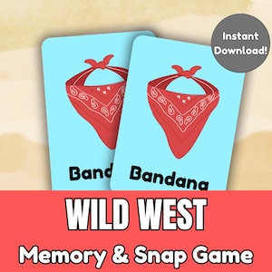 Wild West Memory Game Printable | Cowboy Snap & Matching Cards | 20 Pairs