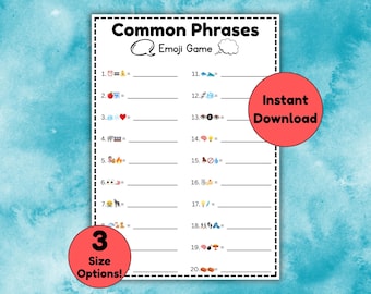 Emoji Expressions courantes Jeu | Activité de fête, jeu-questionnaire en soirée (téléchargement PDF instantané)