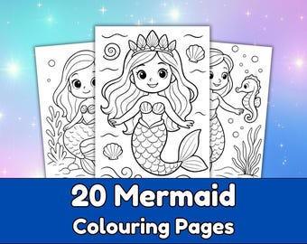 Meerjungfrau Malvorlagen für Kinder | 20 Fantasy Sheets zum Ausdrucken (Digitaler Download)