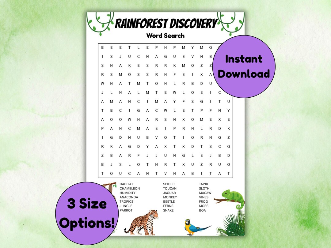 Rainforest Discovery Word Search | Nature Learning Puzzle | Kids ...