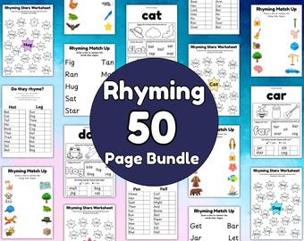 Rhyming Words Activity Bundle | 50 Printable Worksheets (Digital Download