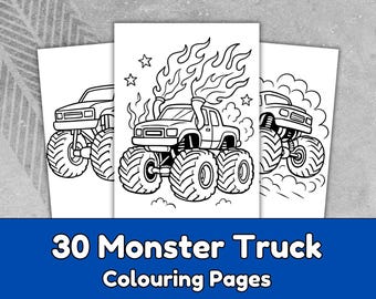 Monster Truck Coloring Pages for Kids | 30 Printable Sheets (Digital Download)