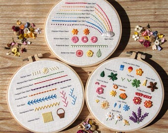 Kit de bordado para principiantes: Juego de 3 patrones de flores (DIY)