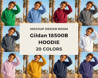 Maqueta de sudadera Gildan 18500B de verano / Sudadera juvenil / Modelo infantil / 20 colores