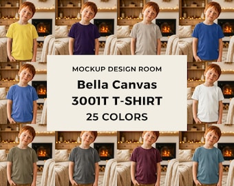 Maqueta de lienzo Bella Canvas 3001T / Interior acogedor de invierno / 25 colores PNG
