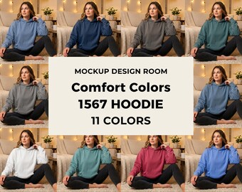 Zestaw makiet bluz z kapturem Comfort Colors 1567 | Estetyczne lampki choinkowe | 11 kolorów PNG