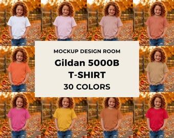 Gildan 5000B Youth Mockup | Golden Fall Vibe | Zestaw 30 kolorów
