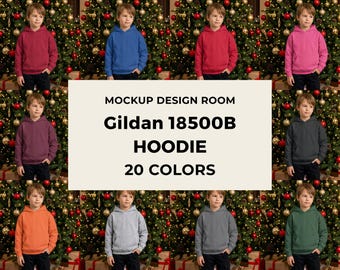 Maqueta navideña Gildan 18500B / Sudadera con capucha juvenil / Habitación acogedora para Navidad / 20 colores