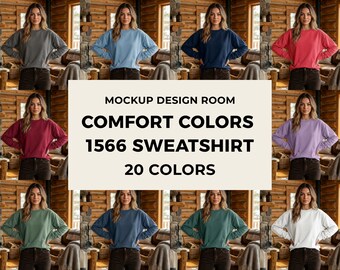 20x Comfort Colors 1566 Sweatshirt Mockup | Rustic Winter Aesthetic | High Res PNG
