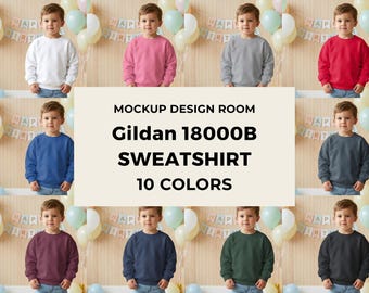 Maqueta de cumpleaños Gildan 18000B / Sudadera de cuello redondo para niños / Pancarta de feliz cumpleaños / Maqueta de fiesta
