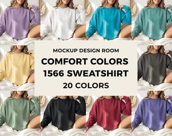 Maqueta de sudadera Comfort Colors 1566 x20 / Estética de dormitorio suave / En modelo