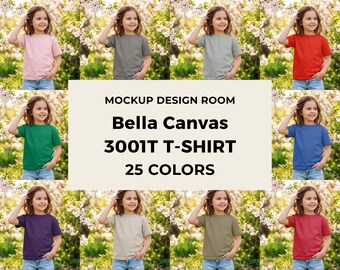 25x Bella Canvas 3001T Tee Mockup | Wiosenny Ogród Kwitnących Kwiatów | Dziewczynka w wieku przedszkolnym