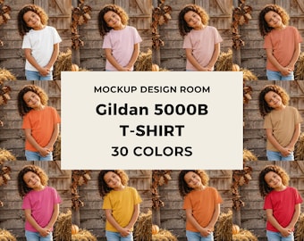 Maqueta de Gildan 5000B / Acogedor patio otoñal / PNG de alta resolución / 30 colores
