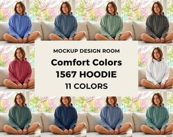 Comfort Colors 1567 Mockup | Spring Blossom Window | Female Model | 11 Colors PNG