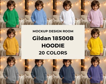 Maqueta de sudadera con capucha Gildan 18500B / Dormitorio infantil acogedor / Paquete de 20 colores