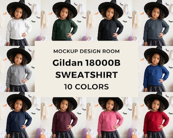 Sudadera Gildan 18000B Witch Mockup / Sudadera juvenil de cuello redondo / Fiesta de Halloween / 10 colores