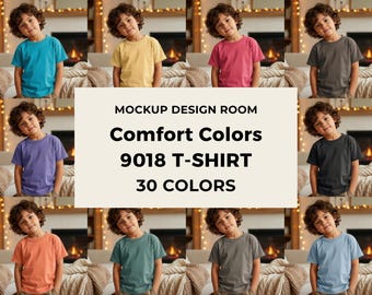 Maqueta de Comfort Colors 9018 / Camiseta juvenil teñida en prenda / Hogar acogedor / 30 colores