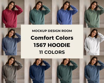 Comfort Colors 1567 Mockup | Minimalistyczne, neutralne studio | Modelka | Zestaw 11 kolorów