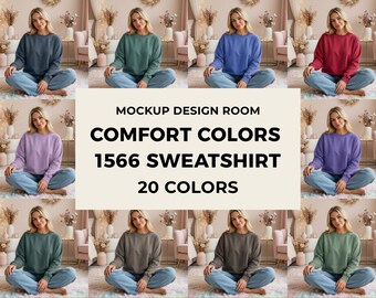 20x Comfort Colors 1566 Mockup | Romantyczna scena w sypialni | Wysoka rozdzielczość PNG