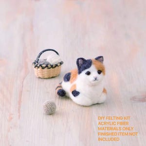 DIY Nålfiltningskit Katt | Endast akrylfiltningsmaterial | Hantverkskit | Färdigt föremål endast för referens