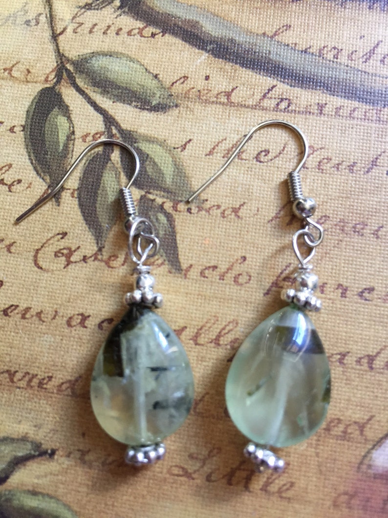 Natural Gemstone Earrings Prehnite Jewelry Prehnite Drop Earrings