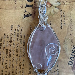 Rose Quartz Pendant, Wire Wrap Rose Quartz Pendant