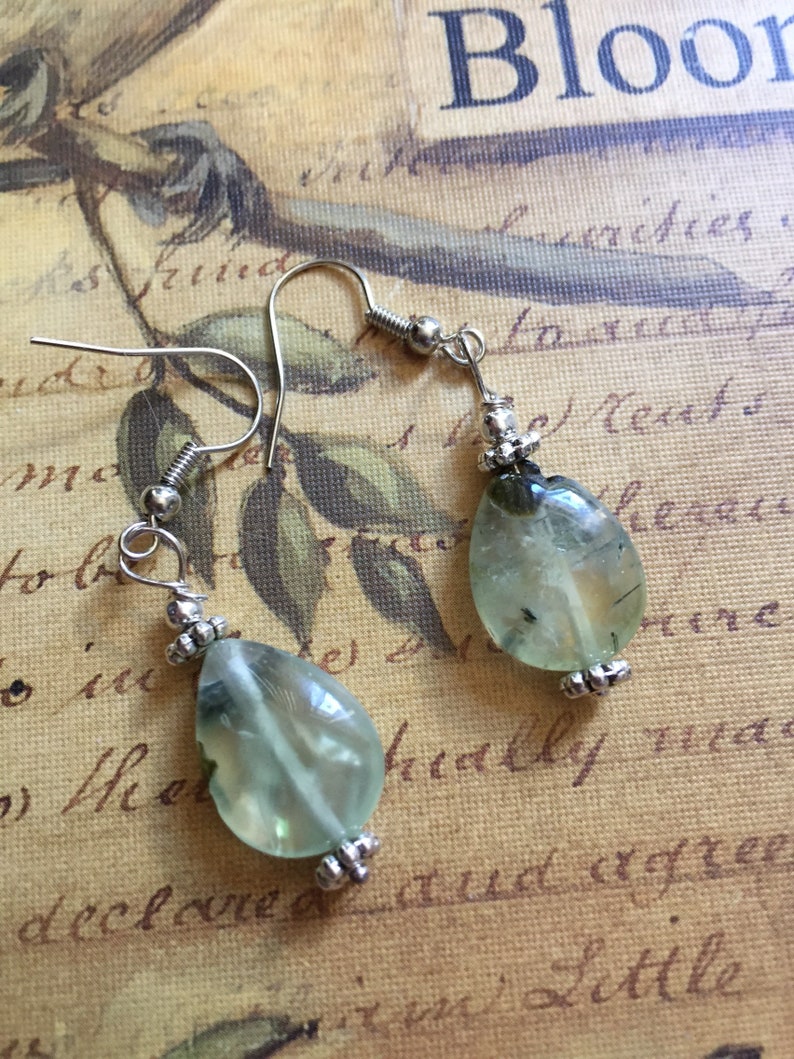 Natural Gemstone Earrings Prehnite Jewelry Prehnite Drop Earrings