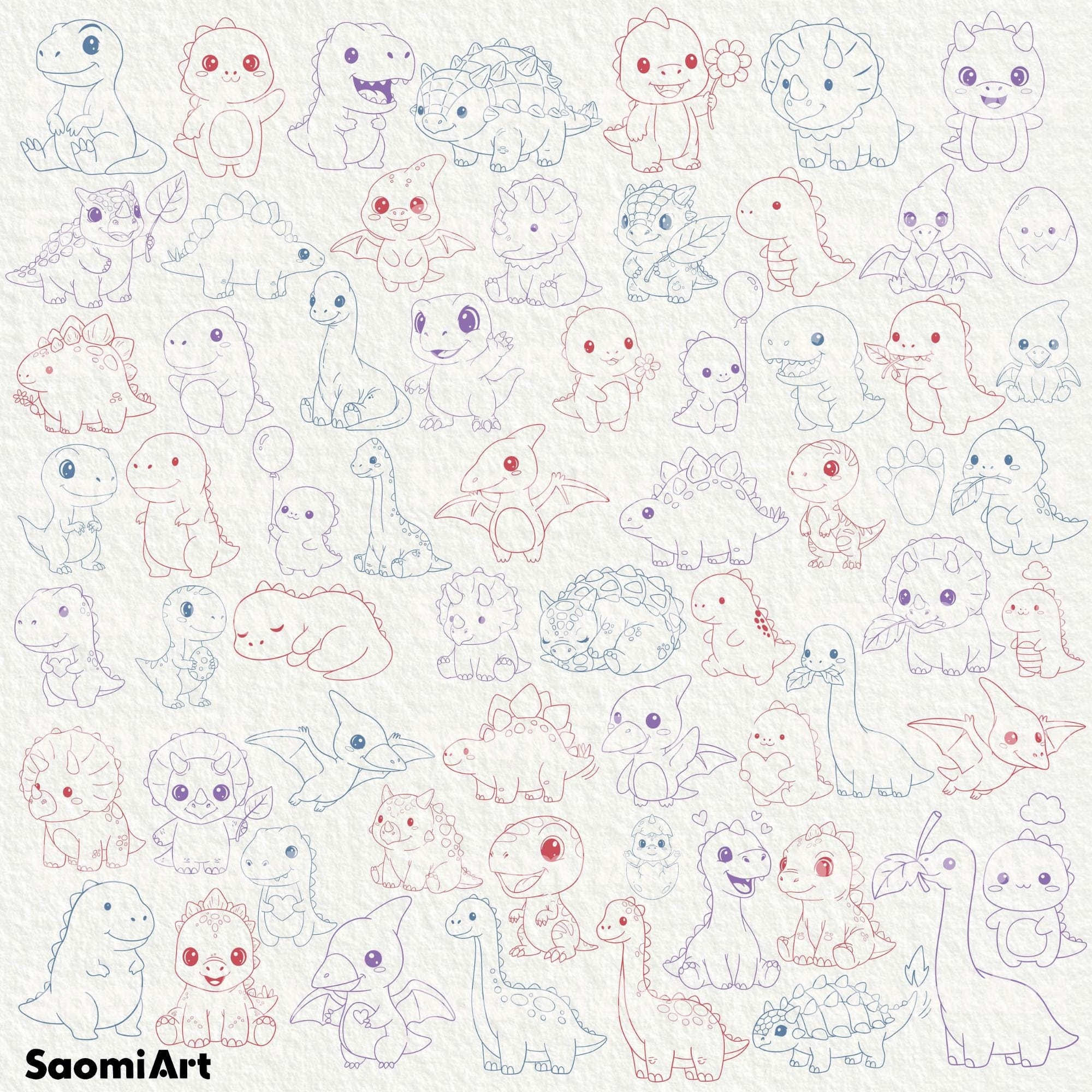 100 Kawaii Dinosaur Procreate Stamps | Cartoon Clip Art, Kids ...