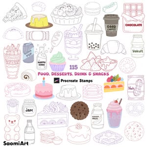 Procreate Food & Drinks Stamps | 115 Dessert, Snack, Beverage Brushes (Digital Download)