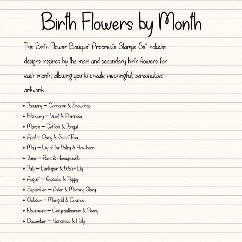 Birth Month Flowers Procreate Stamps | Floral Brush Set | Birth Flower ...