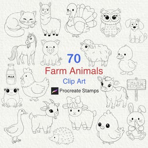 農場動物のProcreateスタンプ｜手描きの農場動物ブラシ70種類（デジタルダウンロード）