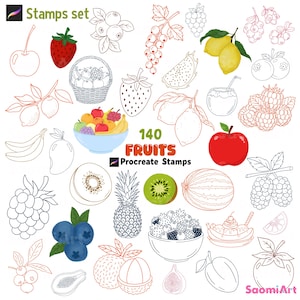 140 Fruit Procreate Stamps | Hand-Drawn Kawaii Food Illustration Brushes (Digital Download)