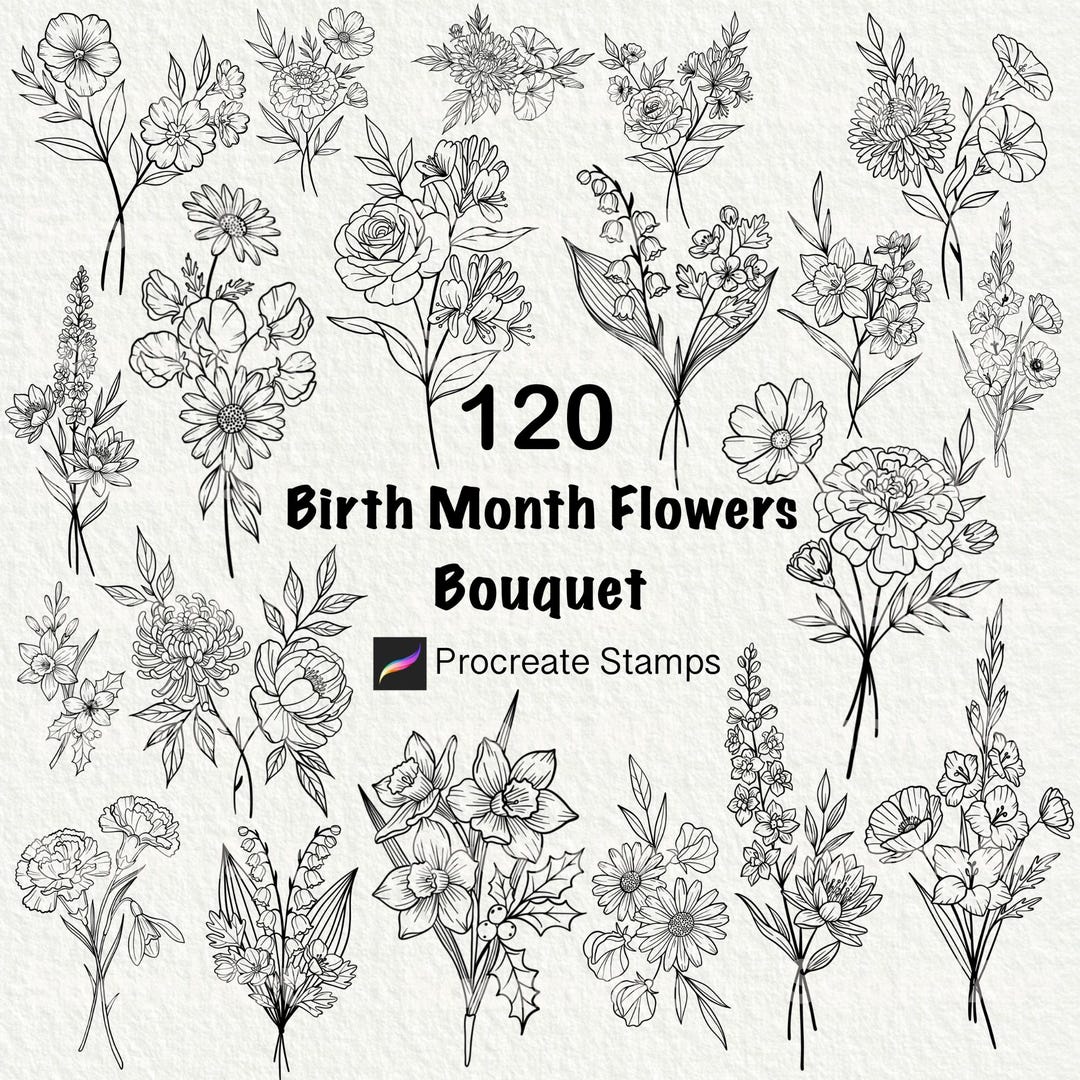 Procreate Stamps Birth Flower Bouquet | Floral Illustration, Botanical ...