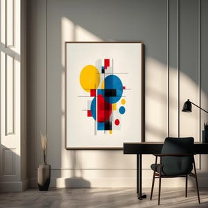 Abstract Bauhaus Wall Art – Geometric Modern Print,  Framed Poster, Bold Primary Color Decor