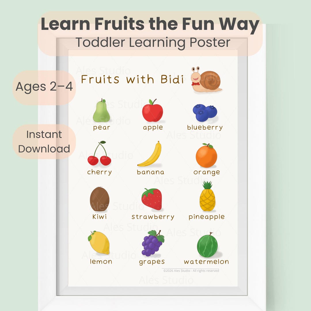 Friut Learning A Hand-drawn Fruit Learning Poster to Print for Your Toddler – Ages 2-4 ...