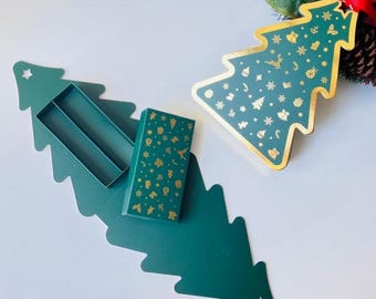 Dennenboom designdoos - groen (harde gepleisterde doos) (4 stuks)