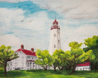 Fine Art giclee print of my  painting "Sandy Hook Lighthouse", Sandy Hook, NJ