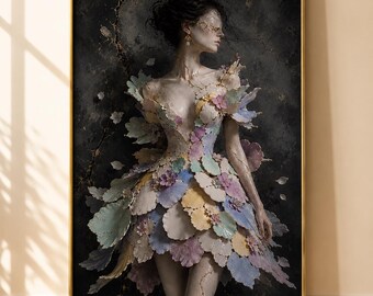 Porcelain Woman Wall Art | Luxury Feminine Print | Romantic Statement Artwork | Dark Floral Decor | Couture Wall Art |Moody Digital Download