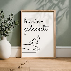 Hereingedackelt Spruch Poster | Moderne Dackel Line Art Wandkunst für Flur & Eingangsbereich