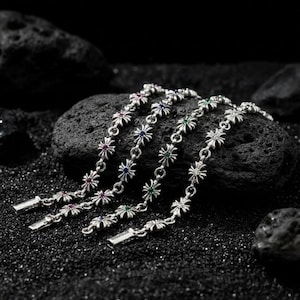 Trendy Bracelet,Diamond-Studded Delicate Cross Flower Jewelry for Men and Women,Thai Silver Plated White Gold,Hip Hop Punk Gothic Design