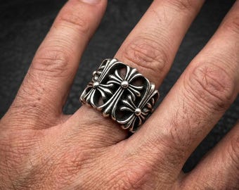 Anillo de cruz gótica, anillo de plata de estilo gótico, anillo de estilo medieval, regalos unisex de estilo punk.