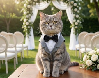 Abito formale per animali domestici, set da smoking per animali domestici, abbigliamento da matrimonio per animali domestici, abito con papillon per gatti, costume da sposo per gatti, abbigliamento per animali domestici, abito per servizi fotografici, regalo per gli amanti degli animali