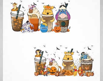 Lot de cliparts Halloween Winnie l'ourson • Café d'automne effrayant PNG (téléchargement numérique)