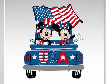 Voiture américaine Mickey Minnie PNG • Clipart patriotique du 4 juillet (téléchargement numérique)