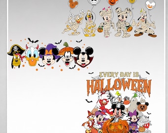 Bundle PNG de personnages d'Halloween de Disney • Clipart Mickey Minnie Donald Dingo et Pluto Daisy • Sublimation effrayante • Téléchargement instantané