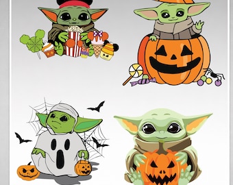 Ensemble PNG bébé Yoda Halloween • Clipart oreilles de Mickey fantôme citrouille Grogu • Sublimation effrayante • Téléchargement instantané
