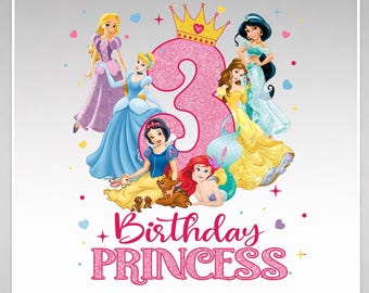 Principessa per il 3° compleanno, design per sublimazione su maglietta da bambina (file digitale)