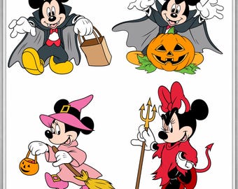 Bundle Halloween Mickey Minnie PNG • Clipart citrouille diable sorcière vampire • Téléchargement instantané